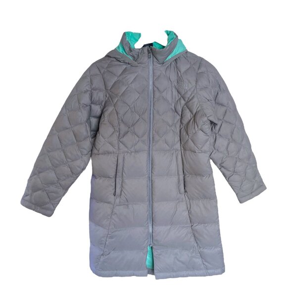 The North Face Girls  (M) 10/12 Gray 550 Series Goose Down Puffer Hoodie Jacket - Picture 2 of 10